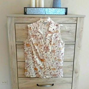 Tahari - Ruffled Sleeveless Blouse - Tank Top - Cream - Large